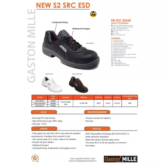 Aizsardzības kurpes Gaston Mille New S2 SRC ESD, bez metāla detaļām image