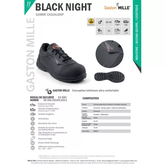 Viegli un ērti aizsardzības apavi, Gaston Mille Black Night S3 SRC ESD image