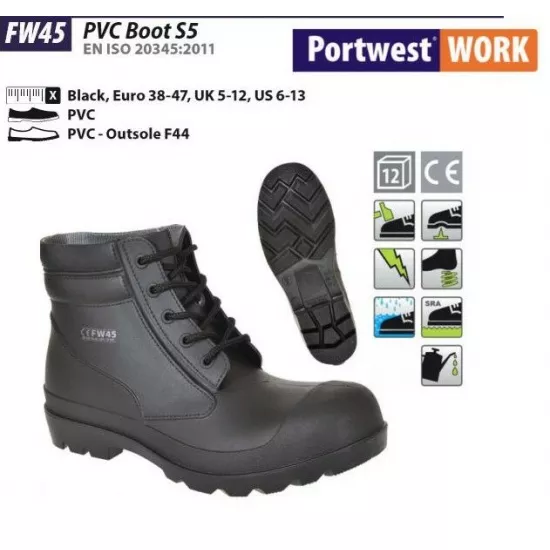 Īsi, šņorējami PVC gumijas zābaki ar pirkstu aizsardzību Portwest FW45 S5. Darba apavi, Gumijas zābaki image
